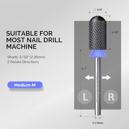 Image of MelodySusie Ceramic Nail Drill Bit, 3 /32'' Smooth Round Top Large Barrel Bits, Suitable for Manicure Pedicure Cuticle Gel Polishing, Beginners Bits, Black, Series Bit-S, Medium
