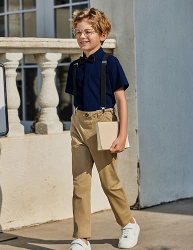 Image of Arshiner Boys Short Sleeve Dress Shirts Solid Button Down Shirts | formal Uniform School Shirt, for 4-12 Years, Hidden Buttons, with Chest Pocket, Regular Fit, Summer Tee top for Kids