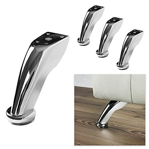 P17 - Lisbona | Juego de 4 Patas + 16 Tornillos | Acabado: Cromo Pulido | Altura: 9 cm | Patas para sofás, Muebles, armarios, sillones | Patas de Metal para Muebles