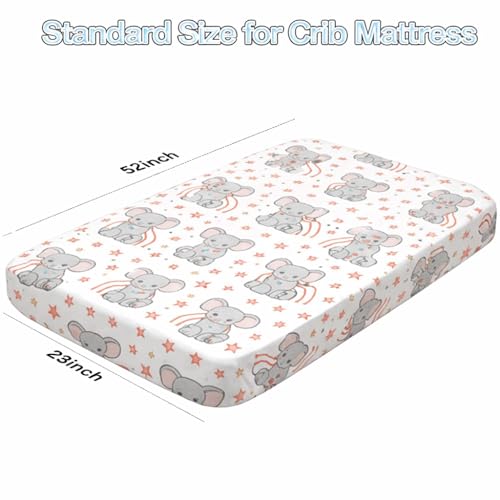 Image of Fitted Cot Crib Sheet 132 x 71 cm (28 inchx52 inch) - Cute Elephant Print - Soft & Breathable Baby Bed Sheet with Deep Pocket & All Round Elastic - Newborn Crib Mattress Sheet