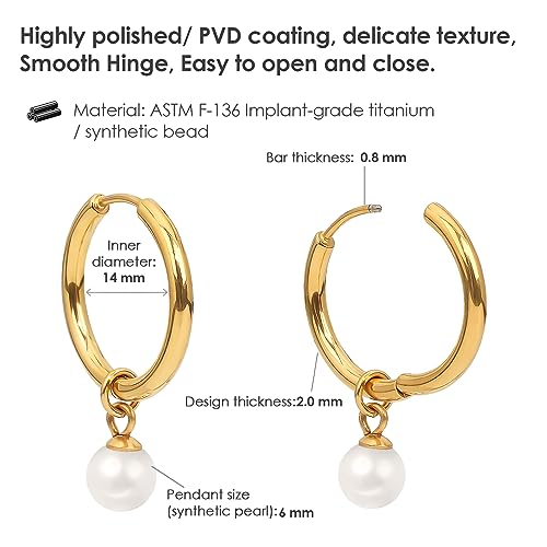 18k Gold Plated Pearl/Opal Huggie Small Hoop Earrings Titanium Small Huggie Hoop Earrings with Moverable Drop Dangle Earrings for Women2