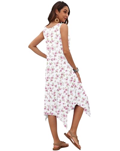 Image of AUSELILY Women's Summer Dresses Casual Sleeveless Midi Tank Beach Dress | Women's Asymmetrical Hem Sundress with Side Pockets, Great for Beach, Vacation & Daily Wear