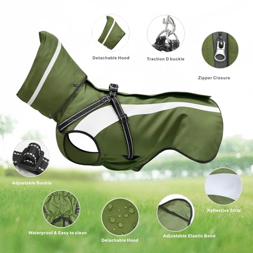 Oslueidy Hund Regenmantel wasserdichte Regenmäntel für Hunde Regenjacken mit Kapuze Haustier Regen Poncho Mantel für kleine mittlere große Hunde Welpen S-XXL (Grün, S)