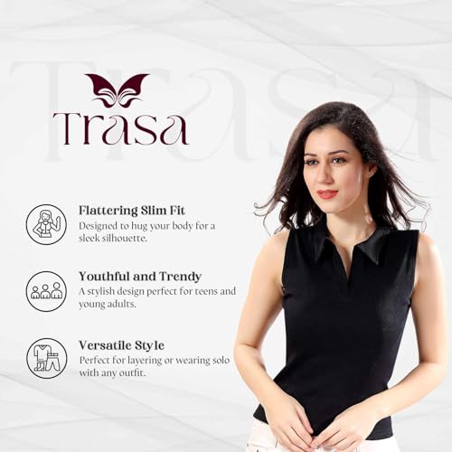 Image of TRASA Women's Sleeveless Rib Knitted Cotton Racer Back Tank Tops Collared Neck Crop Tank Tops - Available Sizes -XS, S, M,L,XL,2XL