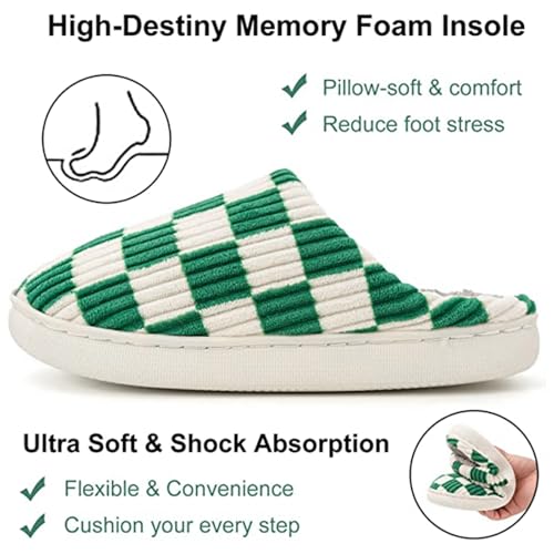 Image of Yueerlu House Slippers for Women Men, Fuzzy Checkered Mens Womens Slippers Warm Memory Foam House Shoes Indoor Outdoor with Faux Fur Lining
