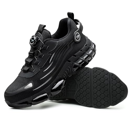 FOGOIN Sicherheitsschuhe Herren S3 mit Drehverschluss - Leichte Arbeitsschuhe Damen Stahlkappe rutschfest, Sportliche Sneaker für Beruf & Alltag