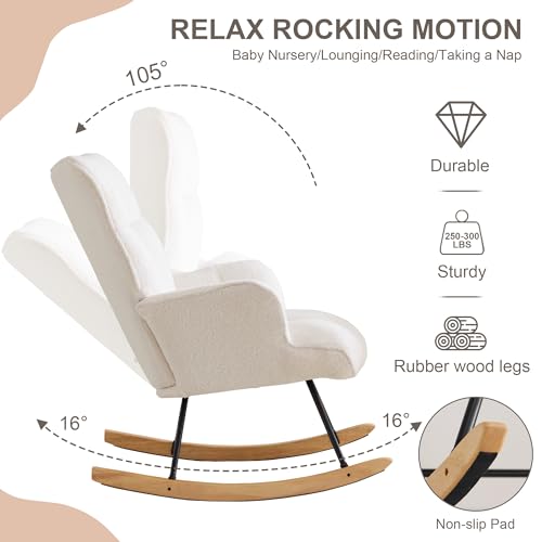 Zedachica Nursery Rocking Chair Teddy Upholstered Glider Rocker Rocking Accent Chair With High Backrest Comfy Armchair With Padded Seat Soft Side Chair For Living Room Bedroom Office  thumb #2