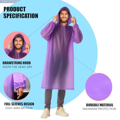 Image of Allextreme EVA Raincoat 110 GSM with Adjustable Hood Full Sleeves Universal Size Long Length Lightweight waterproof Outdoor Rainwear for Bike Riders Men & Women (Pack of 1, Purple)