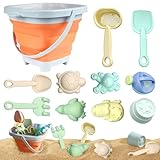 Strandspielzeug, Sandspielzeug, Sandkasten Spielzeug, Sandförmchen Set, Sand Spielzeug, Gartenspielzeug, Mit Faltbarer Sandeimer, 6pcs/11pcs, für ab 1 2 3 4 5 Jahre Kinder Mädchen Junge (11PCS-2)