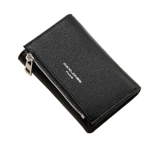 David Jones - Porte-Monnaie Femme Simili Cuir - Porte-Cartes Petit Portefeuille Cuir synthétique PU - Poche à Billets et Pièces - Noir