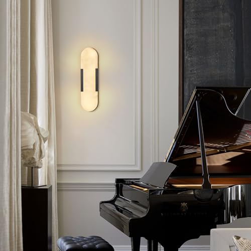 Image of Alabaster Wall Sconce, 13.8 inch Natural Marble Wall Sconce, Black Alabaster Sconces, Indoor Modern Bathroom Sconces Wall Lighting for Living Room, Bedroom, Hallway, Stairs