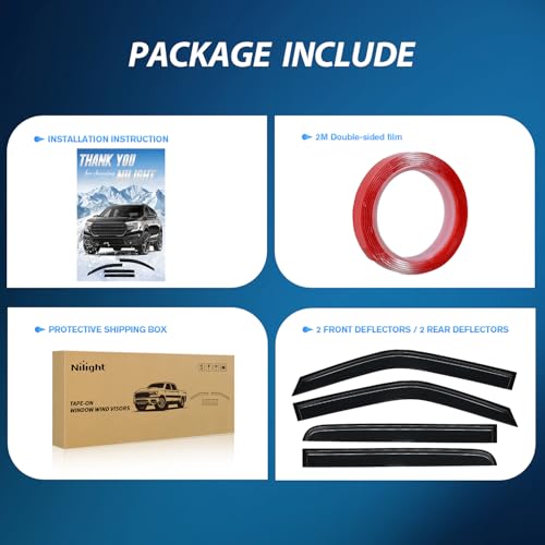 Image of Nilight Tape-On Window Visors for Ford F-150 SuperCrew 2015-2020, 4PCS | Fits 2015 2016 2017 2018 2019 2020 F-150, Smoke Rain Guards for Window Deflectors for Fresh Air in Rainy Weather