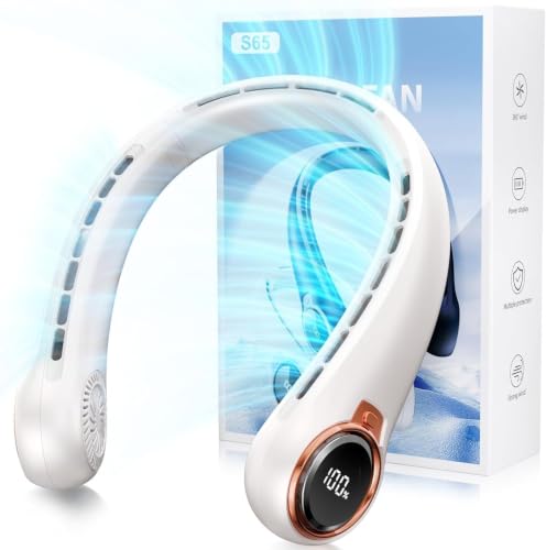 Image of Portable Neck Fan with 6000mAh USB - Rechargeable Battery, Ultra-Light Bladeless Neck Fan LED Display, 360 Cooling Wearable Fan, 3 Speeds(White)