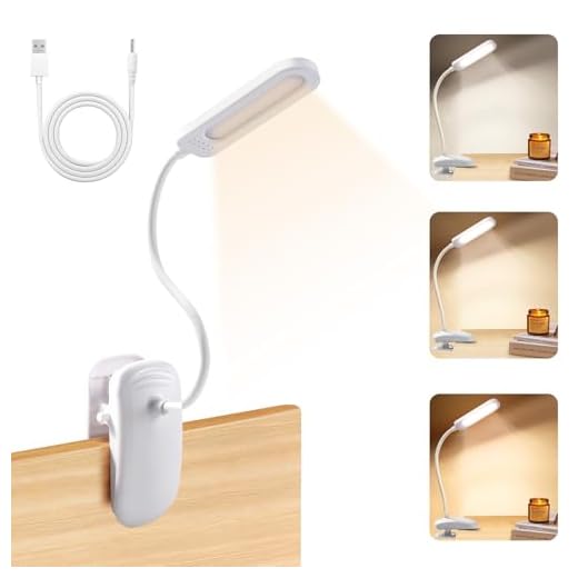 Diboniur Lampe de Bureau à Pince avec Adaptateur USB, Lampe de Lecture LED Rechargeable, 360° Flexible, 3 Couleur et Intensité Réglables pour Étude et Travail