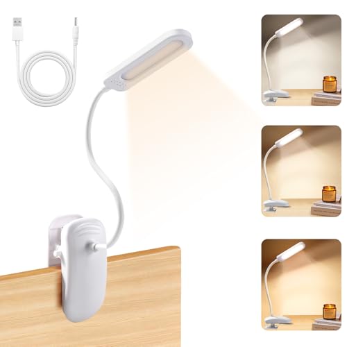 Diboniur Lampe de Bureau à Pince avec Adaptateur USB, Lampe de Lecture LED Rechargeable, 360° Flexible, 3 Couleur et Intensité Réglables pour Étude et...