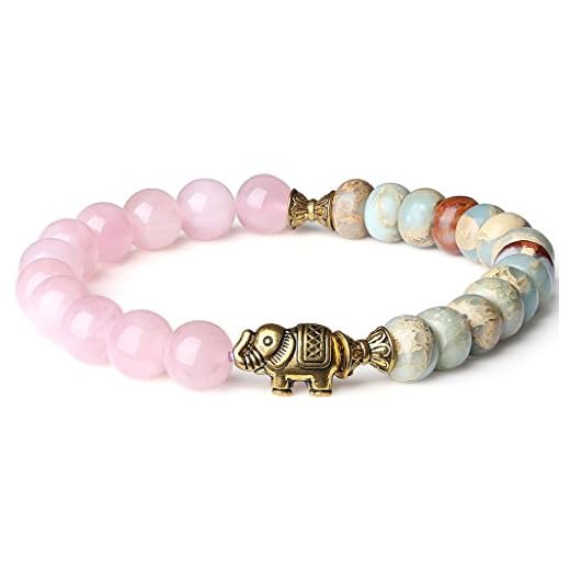 coai Geschenkideen Damen Glücksarmband aus Rosenquarz Shoushan Stein Elefant Charm von Einfachem Stil