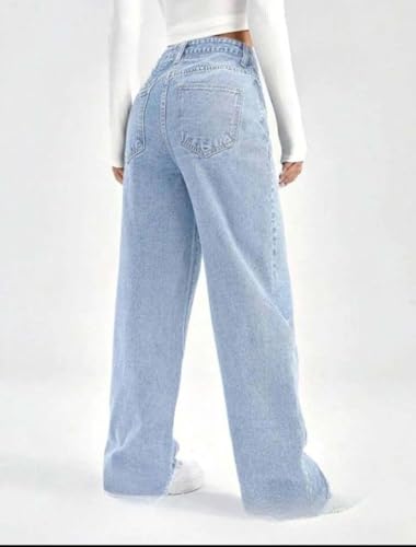 Image of KOTTY Women's High Rise Wide Leg Jeans|Cotton Blend Straight Fit Denim|Trendy Comfortable Casual Wear