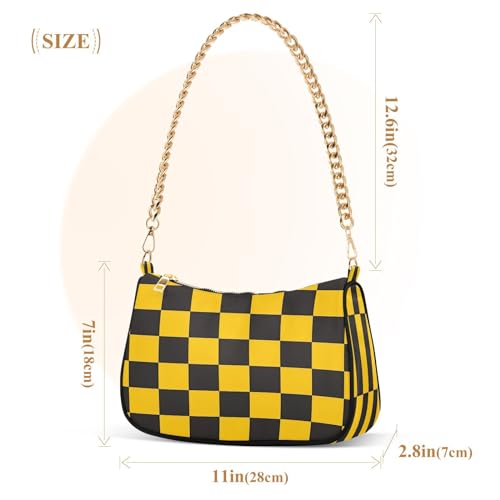 Bolsa Tote para Mujer con Cadena y Rayas Amarillo Negro miniatura 4