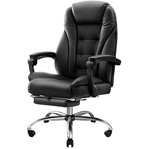 Hbada Ergonomic Executive Office Chair with Footrest, PU Leather Swivel Desk Chair, Recline Extra Padded Computer Chair, Black with Footrest Cover