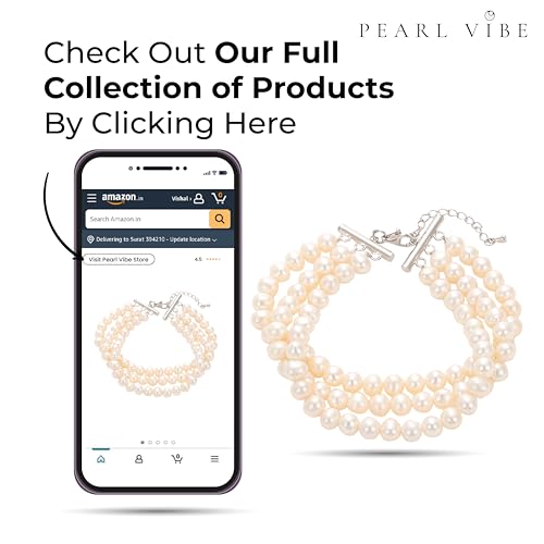 AAA+ Quality Natural Freshwater Pearl Bracelet for Women | 6.5-7mm Round White Pearls with 925 Sterling Silver Lobster Buckle 6