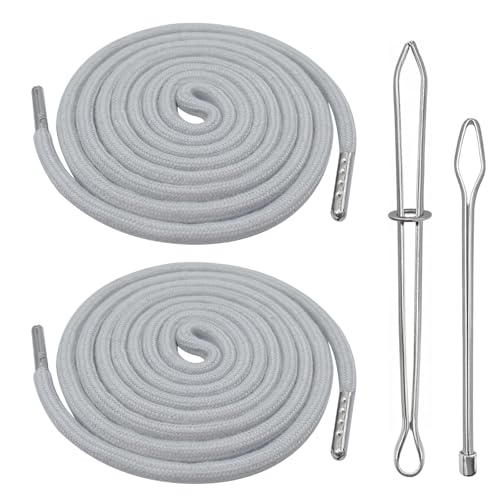 Cordino per felpa e pantaloni della tuta, 140 cm, filo di cotone con estremità in metallo, ago da infilare con fermaglio - Fascia per felpa con cappuccio, cordino per pantaloni (2 pezzi, grigio)