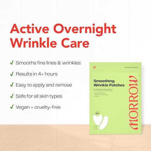 morrow beauty - peptide-infused smoothing wrinkle patches - overnight patches for smoothing fine lines and wrinkles anti aging stickers for crow39s feet elevens smile lines 66 count