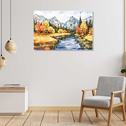Image of RANGOLI 100% Cotton Stretched Canvas Painting 400 GSM, Framed Autumn Landscape Canvas Abstract Wall Art for Living Room, 3D Paintings for Wall Decor (18 x 30 Inch With Frame)