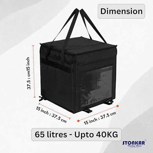 Image of Thermal Insulated DELIVERY Bag - 15x15x15 Inches | Commercial Grade Food & Grocery Delivery Bag for Bike & Scooter | Waterproof 6-Layer Insulation for Pizza, Ice Cream & Catering (Black)