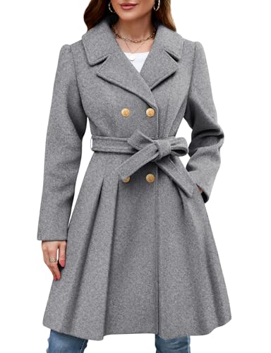 HEEKPEK Women’s Wool Blend Trench Coat Slim Double Breasted Notch Lapel Pea Coat Thick A Line Jacket with Pockets(S-XXL)