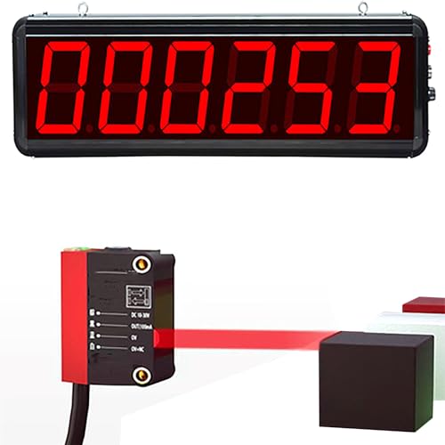 Contador digital infrarrojo LED para cinta transportadora. Pantalla de 4 dígitos. Conteo de hasta 9999. Rango de detección de 120 cm. Ideal para entornos industriales y educativos.