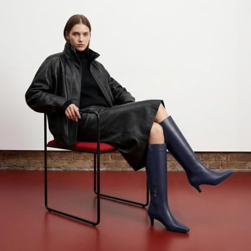 Image of Modatope Knee High Boots Women Square Toe Kitten Heel Tall Boots