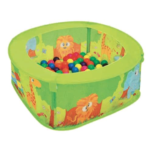 Piscina per Bambini con Palline, Design Safari con Animali, Contenitore Giochi Colorato, Verde