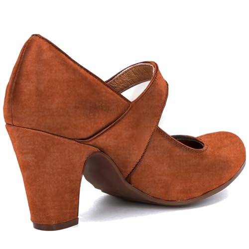 Image of SHODENSE Women Vintage Chunky High Heel Mary Jane Shoes Round Closed Toe Ankle Strap Dress Sandals 3 inch Block Heels Mary Jane Lolita Pumps Two-Toned Patchwork Buckle Office Lady Wedding Retro 4-11 M US