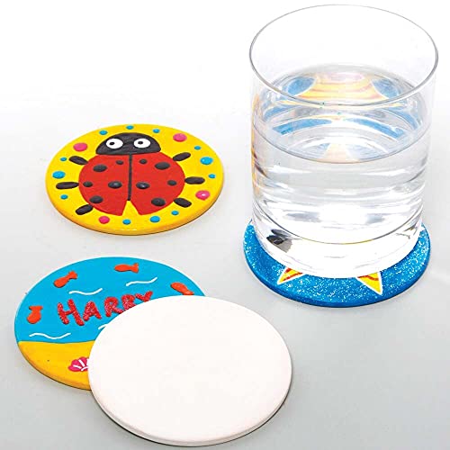 Baker Ross FE527 Posavasos de Cerámica Redondos - Paquete de 6, proyectos creativos de arte y manualidades que se pueden pintar para que los niños hagan, personalicen y decoren