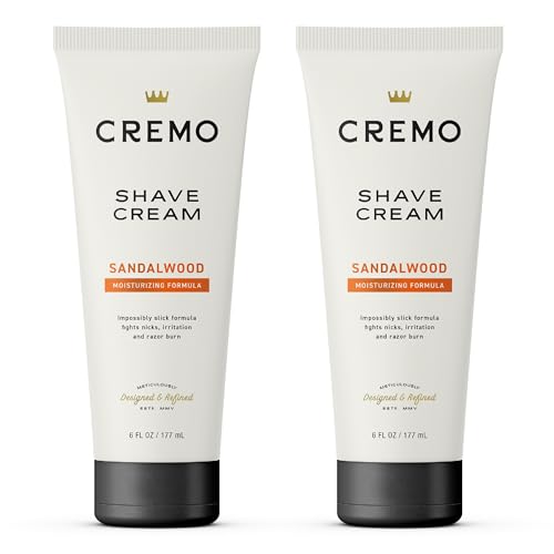 Cremo Barber Grade Sandalwood Shave Cream, Astonishingly Superior Ultra-Slick Shaving Cream Fights Nicks, Cuts And Razor Burn, 6 Fl Oz (2 Pack)