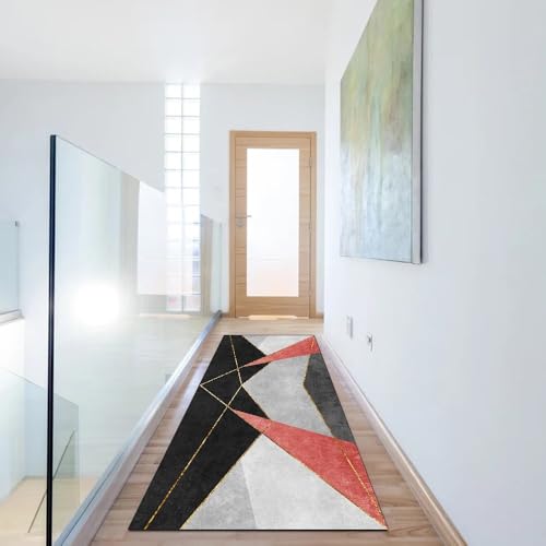 Alfombra larga de patchwork rojo para transformar la calidez de tu pasillo estrecho 6