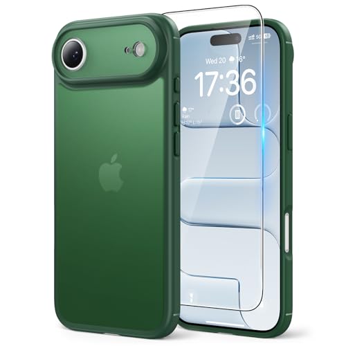 Image of TAURI for iPhone Air Case, with Screen Protector, Matte Green | Full Camera Protection, Anti-Yellowing Military-Grade Protection Shockproof Slim Phone Case for iPhone 17 Air