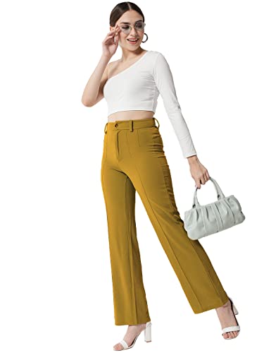 Image of KOTTY Women Solid Polyester Blend Dijon Brown Trouser (Dijon Brown,32)