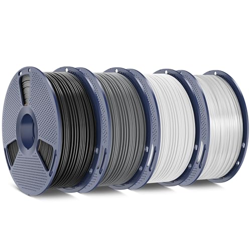 SUNLU ABS Filament 1.75mm 3D Printer Filament Bundle Strong and Durable Excellent Toughness Individually Vacuum Packed 4kg in Total 1kg per Spool Pack of 4 Black+White+Grey+Transparent