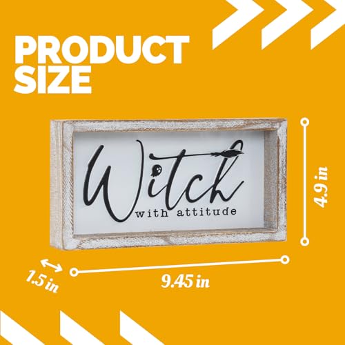 Image of Embossed Witch Sign, Farmhouse Halloween Decorations Indoor, Vintage Halloween Tiered Tray Decor, Funny Spooky Halloween Centerpieces for Table Cubicle Desk Mantel Fireplace