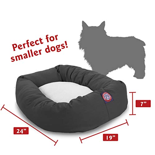 Image of Majestic Pet 24 Inch Poly-Cotton Sherpa Calming Dog Bed - Cozy Soft Round With Spine for Head Support - Washable Fluffy Donut 24x19x7 (Inch) for Small Pets - Gray