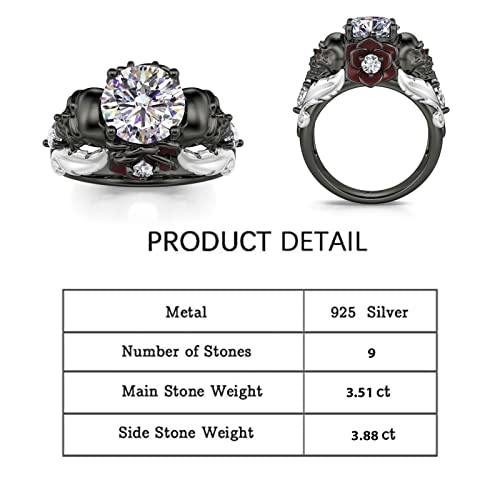 Image of Jeulia 2.55ct Skull Engagement Ring Sets Sterling Silver Heart Cut Red Diamond Ruby Rings Cubic Zirconia Wedding Promise Anniversary Romantic Jewelry for Women Grils Bridal with Gift Box