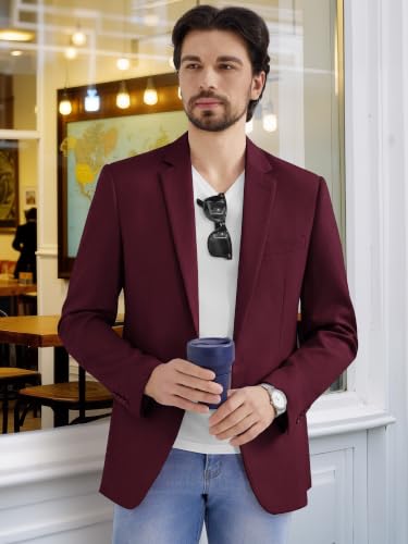 Image of MAGE MALE Men's One Button Suit Jacket Elegant Solid Color Blazers Slim Fit Lightweight Sport Coats Blazer