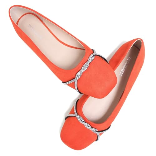 Image of TN TANGNEST Womens Casual Flats Chain Ballet Flats | Fashion Pointed Toe Rhinestone Flats, Comfort Slip On Dress Shoes for Business Work Office Wedding Party