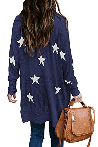 Hapcope Women's Star Print Long Sleeve V-Neck Open Front Cardigan Sweaters Navy Blue Xl #TOP4