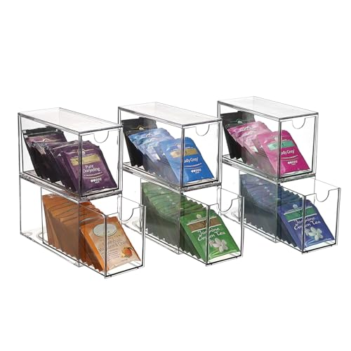 YUNYDSM Transparent Tea Bag Storage Box, 6 PCS Large Bag
