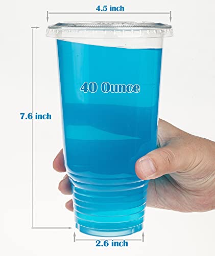 Image of Golden Apple Cup series, 40oz Clear Plastic cups with Flat lids X hole 25sets, BPA Free