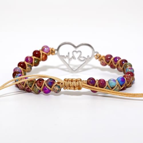 Image of Women Boho Wrap Bracelet,Handmade Natural Stone Crystal Emperor Beads Heart Bracelet, Fashion Bohemian Jewelry Gift for Women