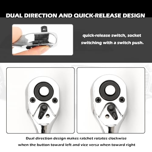 Image of Salior 10 Inch Dual Direction 1 /2 Ratchet,Multi-Purpose Socket Wrench Ratchet Wrench for Filter,Spark Plug,Lug Nut Socket,Universal Quick-Release Ratcheting Wrenches Car Accessories