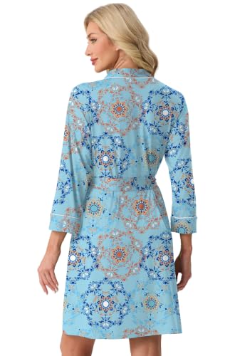 Image of PrinStory Womens Robe Knee Length Soft Knit Bathrobe S-2XL | V-Neck 3 /4 Sleeve Robes with Pockets, Lightweight, Breathable Bath Robe for Shower, Spa, Travel, Home, Party, Nursing